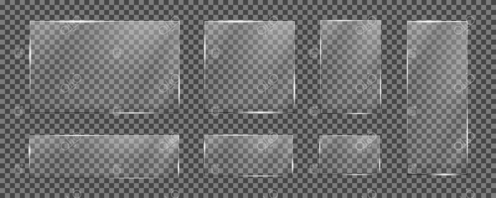 قاب‌های شیشه‌ای شفاف، بنر ایزوله: آینه‌های هندسی به سبک واقع‌گرایانه با پوشش درخشان و بدون محتوا