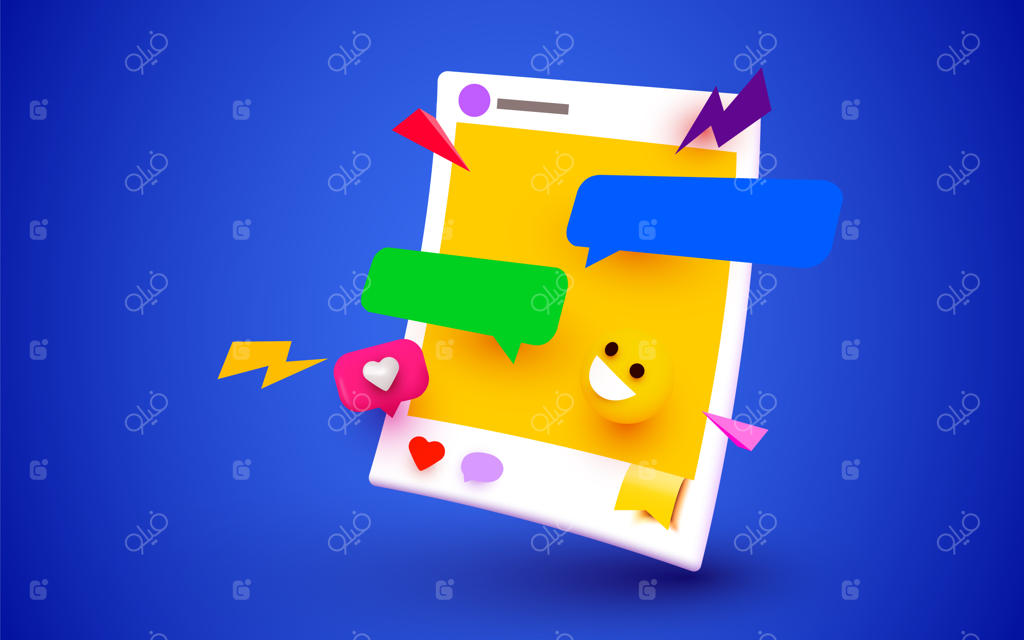 قاب عکس شبکه‌های اجتماعی با مفهوم ارتباط از طریق حباب چت