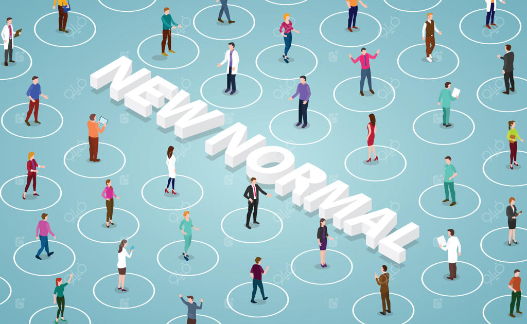 آگاهی عمومی همراه با حفظ فاصله فیزیکی در دوران عادی جدید پس از همه‌گیری ویروس کرونا (سبک مینیمال)