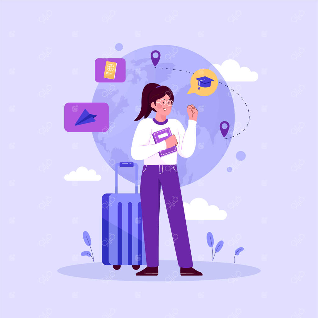 تصویرسازی دست‌کشیده از تحصیل در خارج