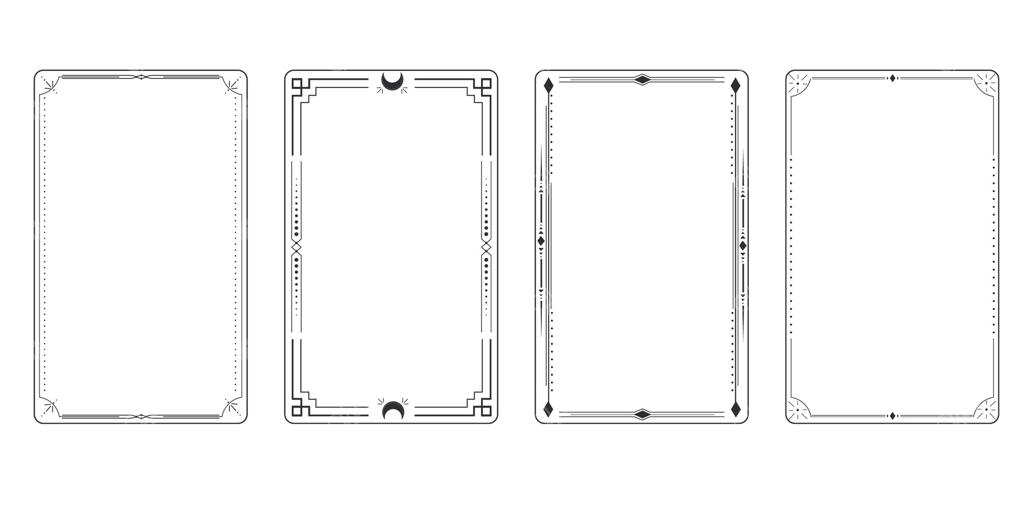 قاب طلایی خطی، حاشیه اساطیری مینیمال سلستیال، آرایش خطی مرموز با نقطه‌ها، گوشه‌ها در پس‌زمینه تاریک جدا شده‌اند. شکل هندسی، تاروت.
