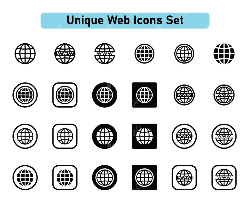 مجموعه آیکون‌های وب و کره زمین با دکمه‌های مربعی و استروک (Stroke) قابل ویرایش