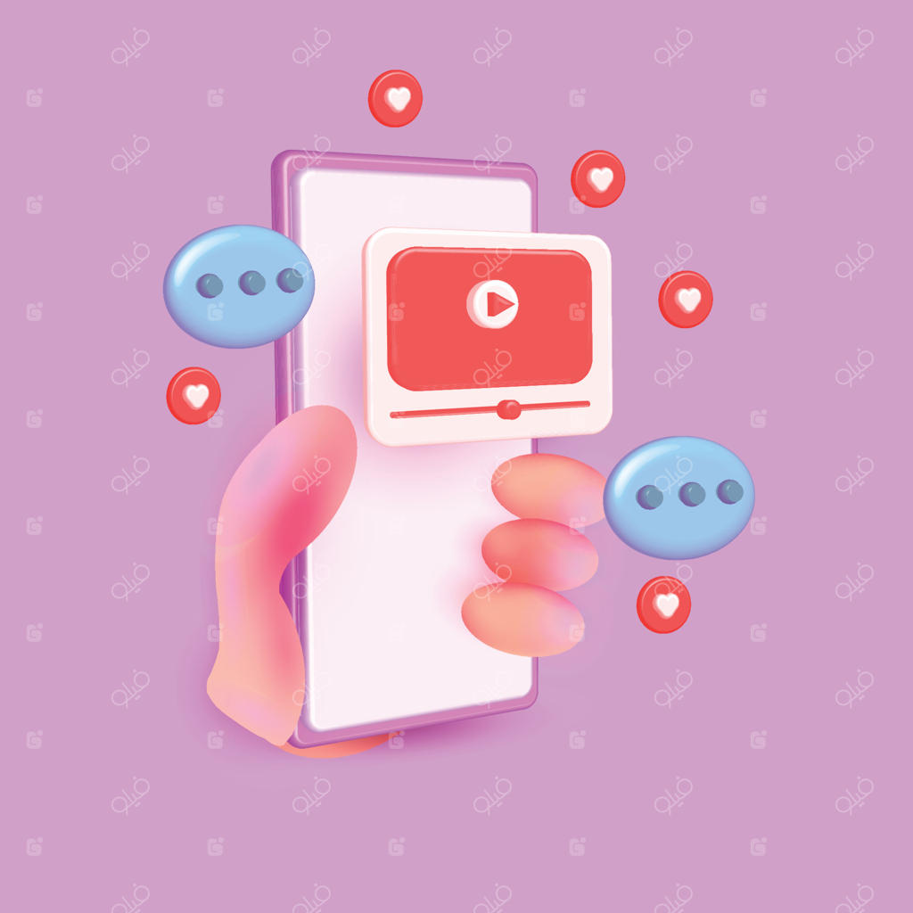 پخش ویدیو با اینترنت، انیمیشن سه‌بعدی، بنر و فضای خالی برای کپی، کانسپت آیکون مینیمال و رنگارنگ اپلیکیشن