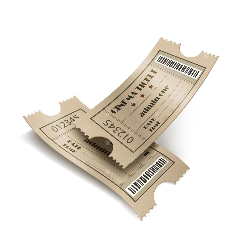آیکون وکتور واقعی: بلیت سینما در پس‌زمینه سفید