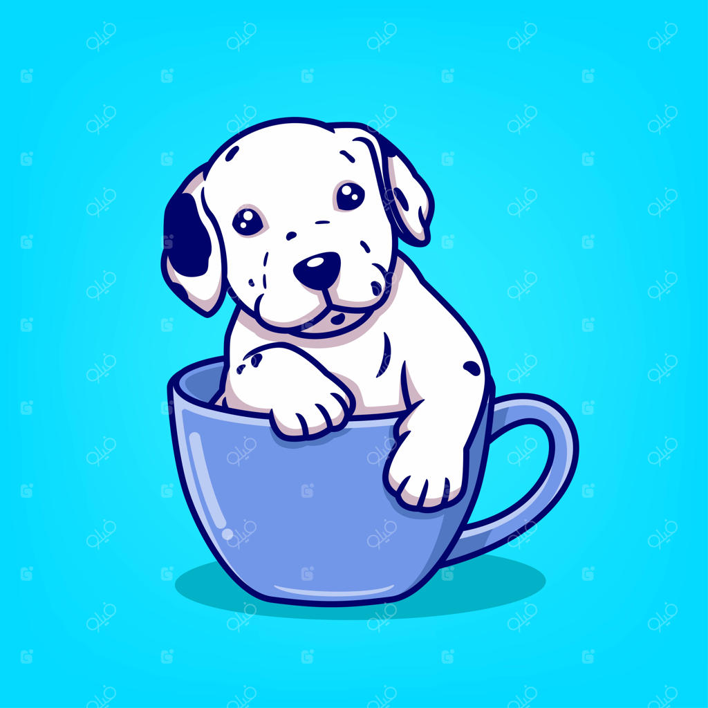 تصویر برداری کارتونی سگ بامزه و فنجان