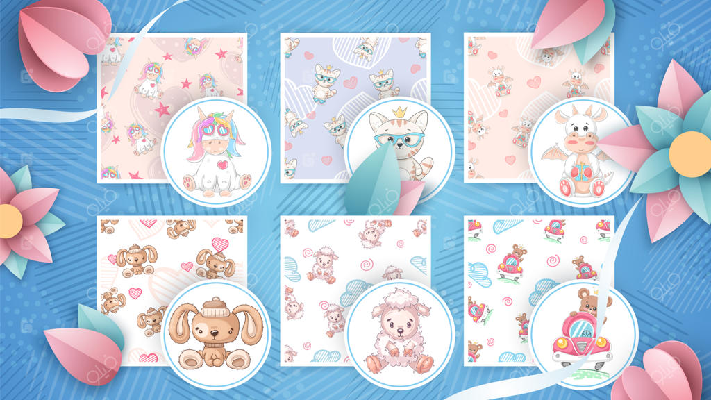 مجموعه‌ای از طرح‌های کودکانه حیوانات