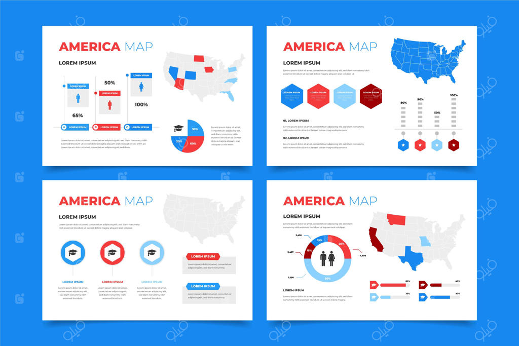 اینفوگرافیک نقشه مسطح آمریکا