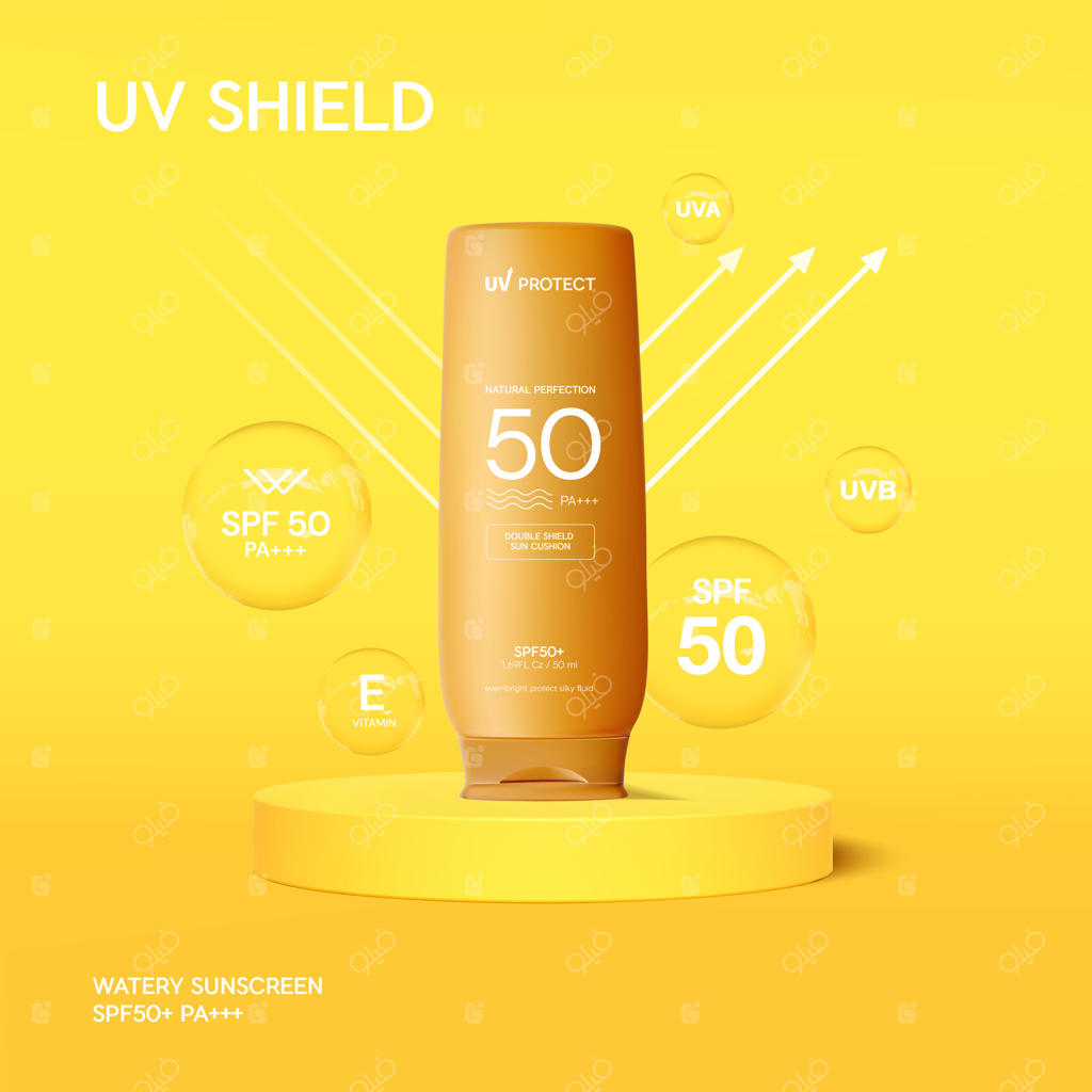 کرم ضد آفتاب تابستانی برای حفاظت از پوست، مدل واقعی بطری لوازم آرایشی.