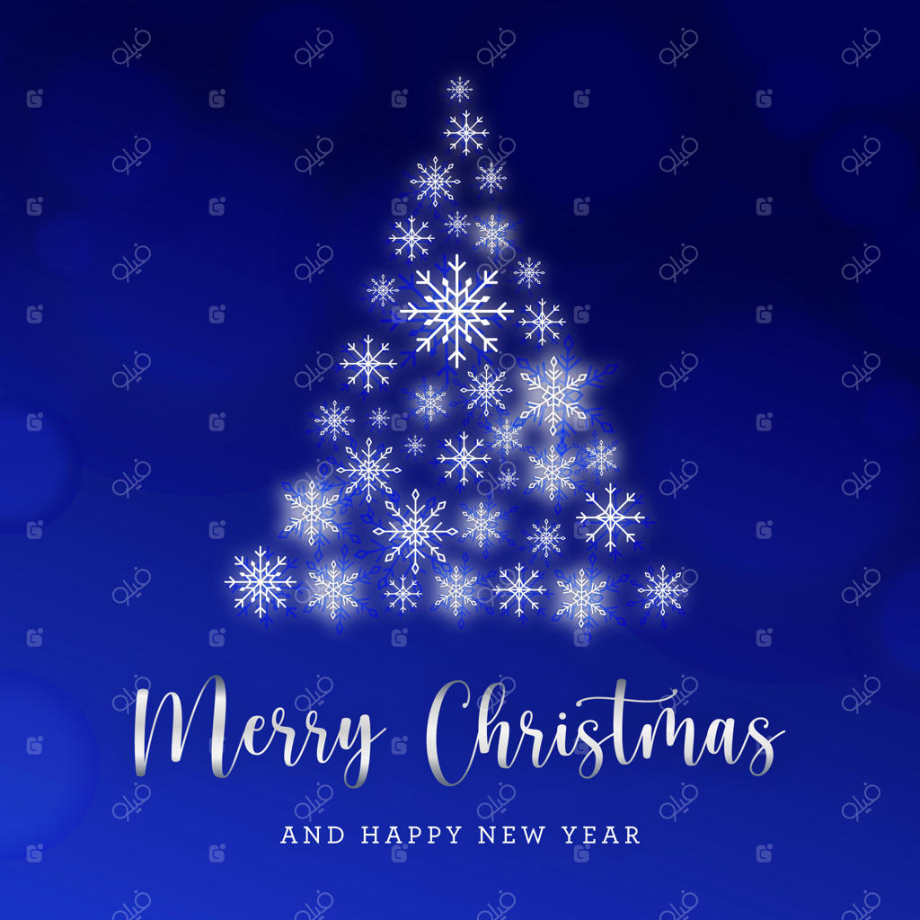 درخت کریسمس با دانه‌های درخشنده برف