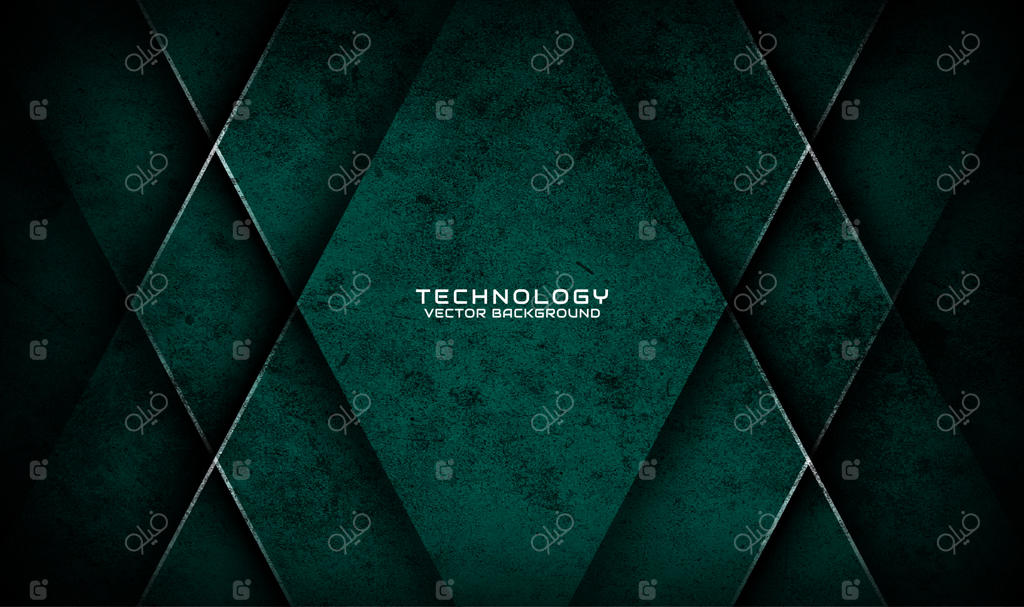 پس‌زمینه انتزاعی تکنولوژی سبز سه‌بعدی با لایه‌های هم‌پوشانی و خطوط لوزی و افکت بافت کهنه