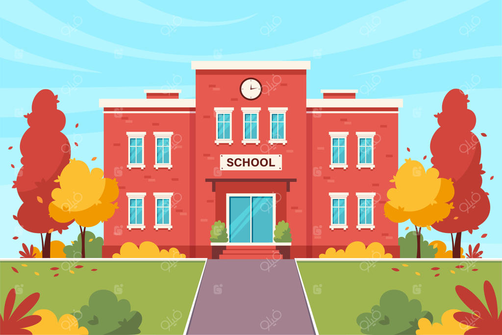 تصویرسازی فلت ساختمان مدرسه و بازگشت به مدرسه