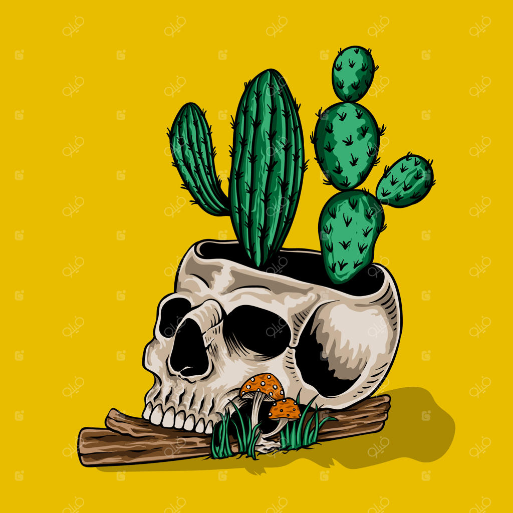 جمجمه نقاشی شده با کاکتوس
