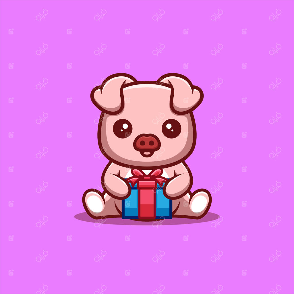 میمون بامزه نشسته روی جعبه هدیه - طراحی کارتونی و خلاقانه لوگو مسکات کawaii