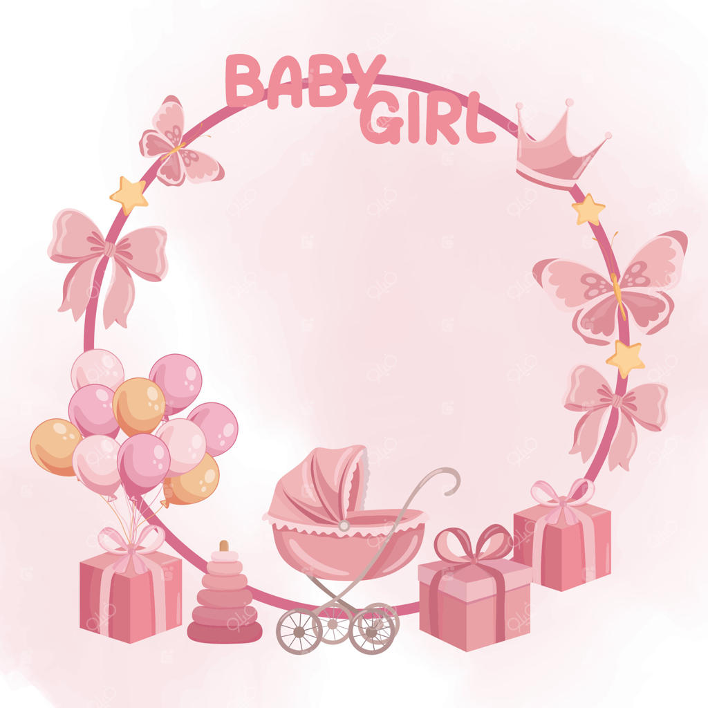 قالب دعوت‌نامه جشن سیسمونی دخترانه با طرح‌های صورتی نوزاد