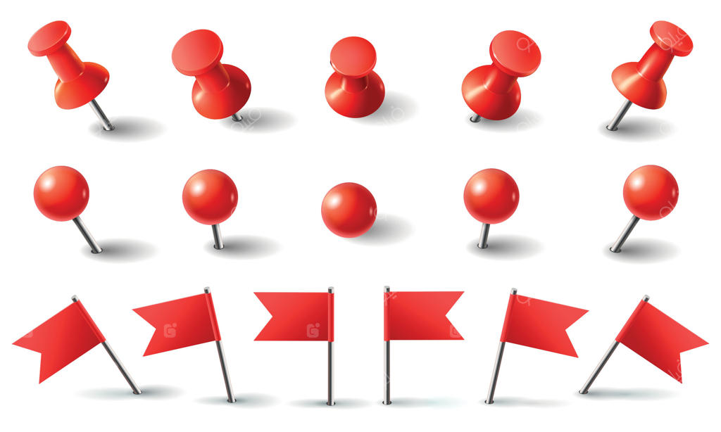 مجموعه وکتور سنجاق قرمز، پرچم و پونز