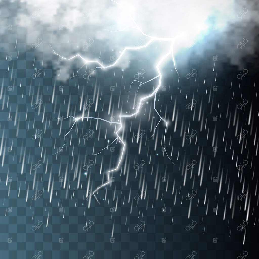 طوفان همراه با رعد و برق بر روی پس‌زمینه شفاف.