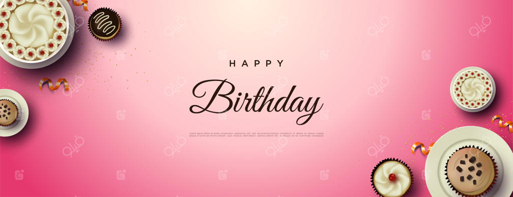 پیش‌زمینه تولدت مبارک با کیک در سمت راست و چپ