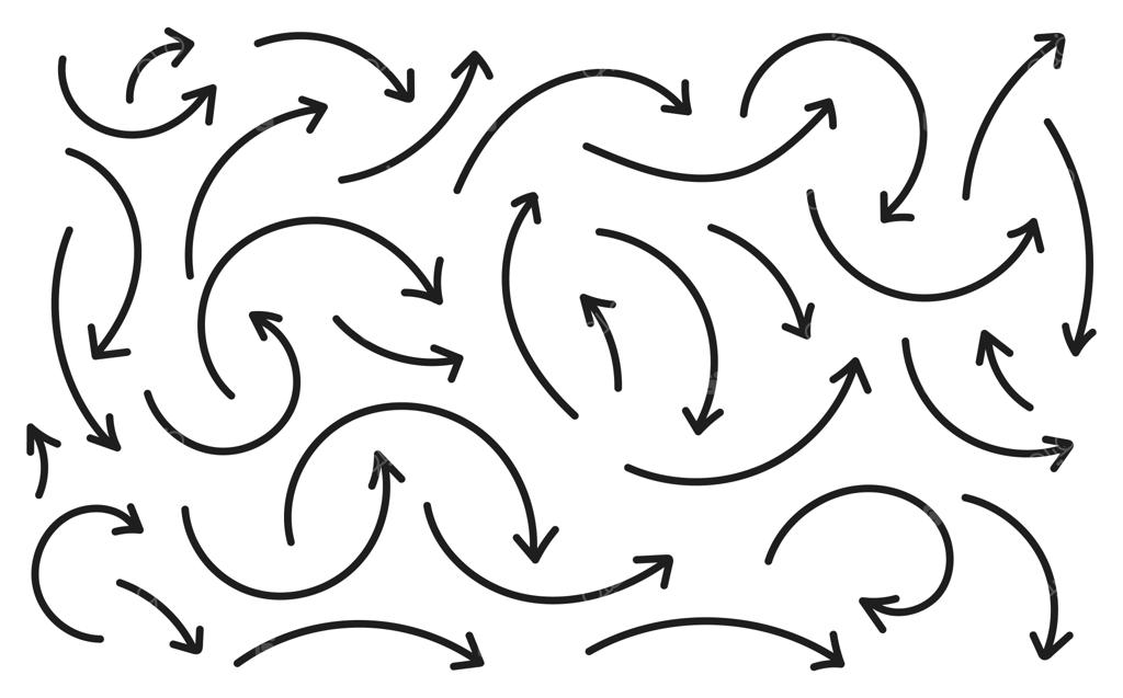 مجموعه فلش‌های طرح دستی؛ آیکون‌های ساده و تخت پیکان با پس‌زمینه سفید