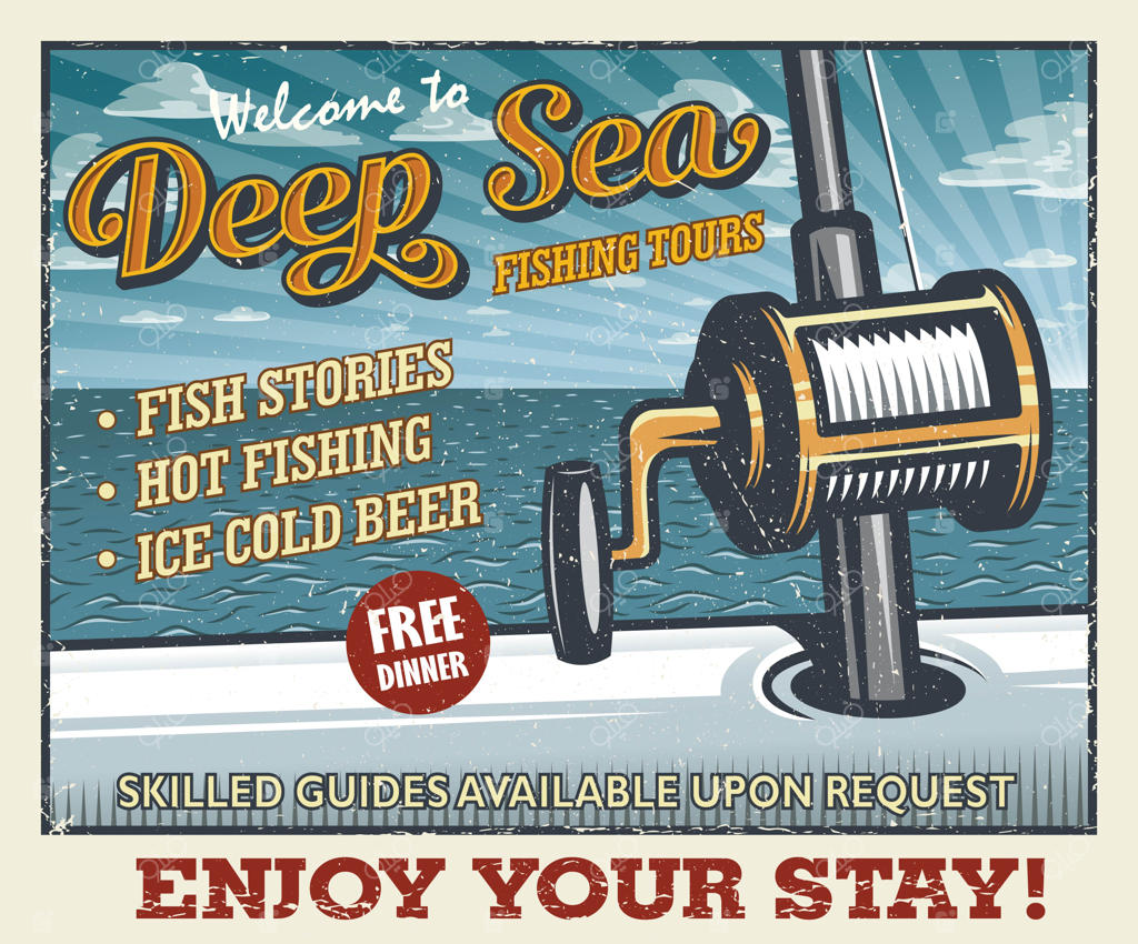 پوستر قدیمی ماهیگیری در اعماق دریا