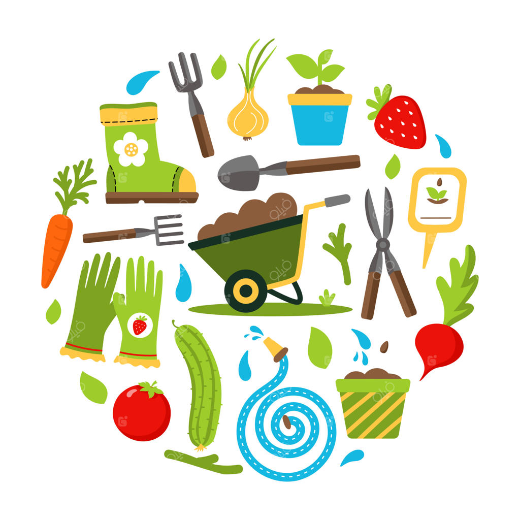 ابزارهای باغبانی و کشاورزی - تصویر وکتور روی پس‌زمینه سفید