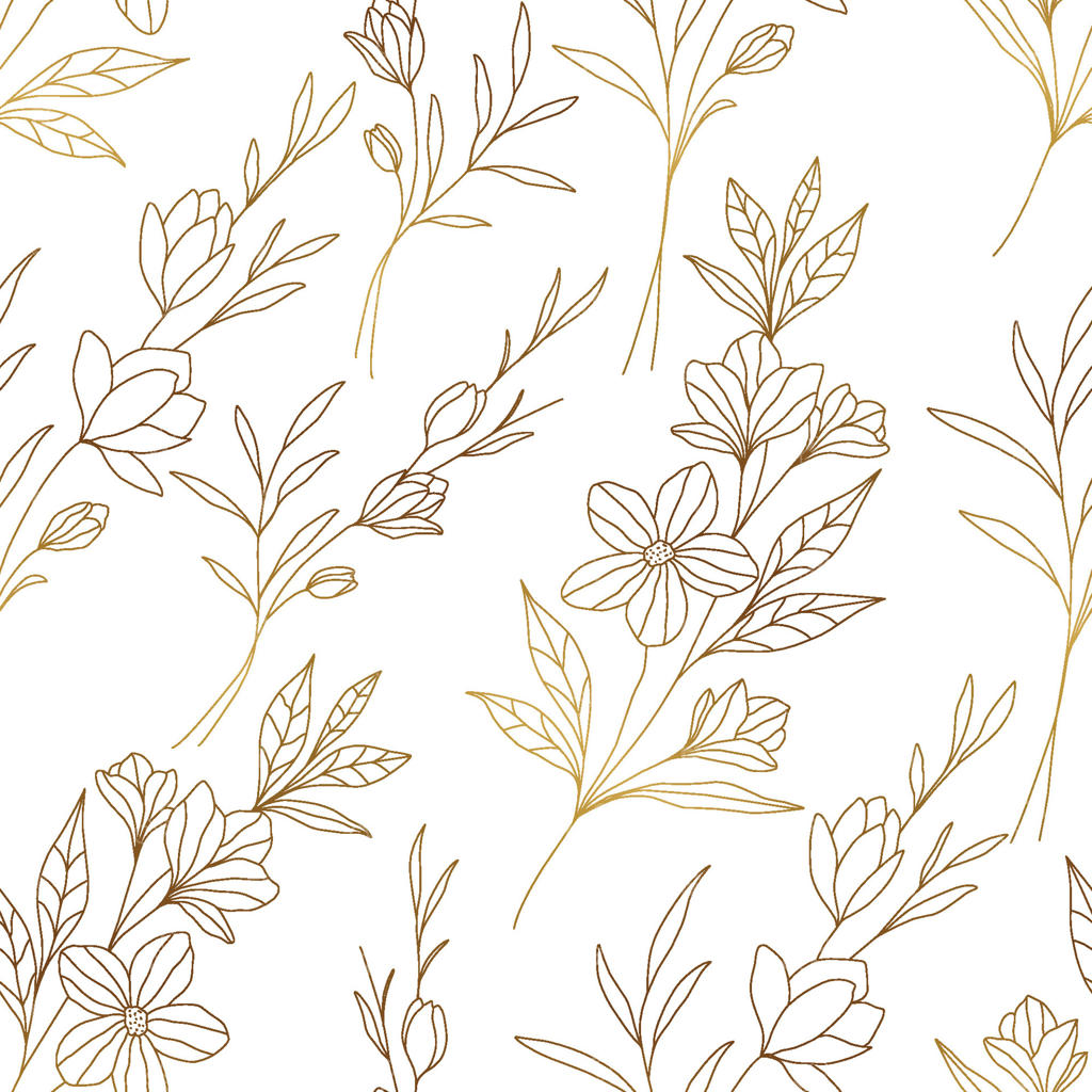 پس‌زمینه هنری با گل‌های طلایی لوکس: طراحی گیاهان زیبا با خطوط طلایی برای دکوراسیون دیوار، کاغذ دیواری، جلد، بنر، پوستر و کارت.