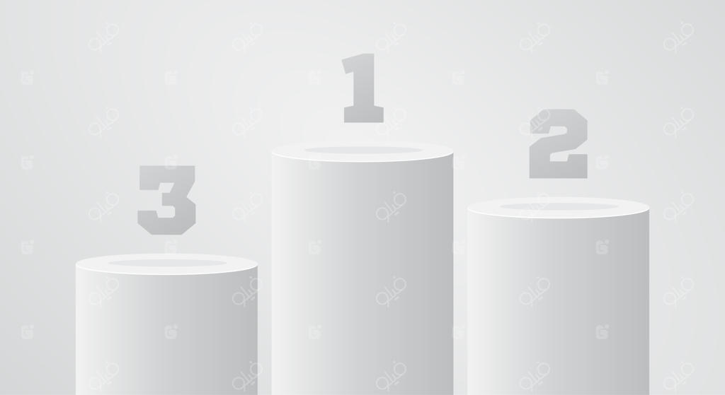 سکوی سفید قهرمانی. صحنه پایه ستونی گرد. سکو یا پلتفرم پیروزی. جایگاه مقام اول.
