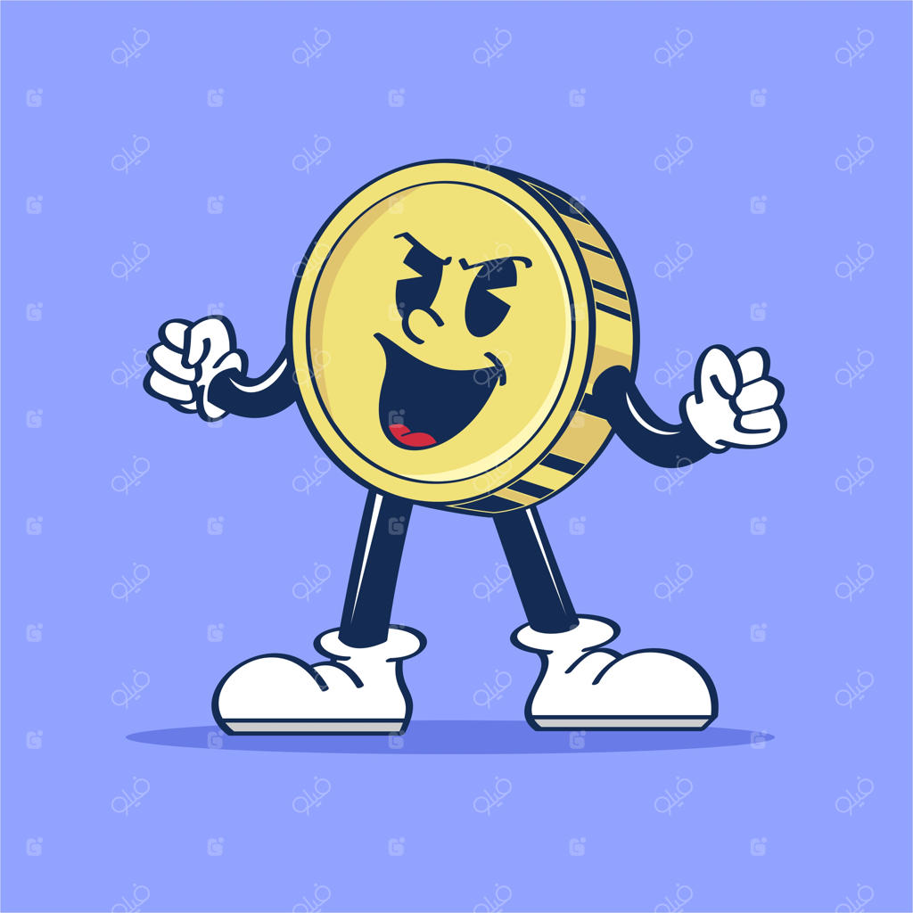 تصویر دستی شخصیت کارتونی سکه با خنده شیطانی وکتور