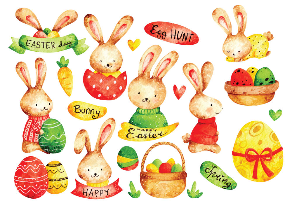 تخم‌مرغ و خرگوش عید پاک به سبک آبرنگی