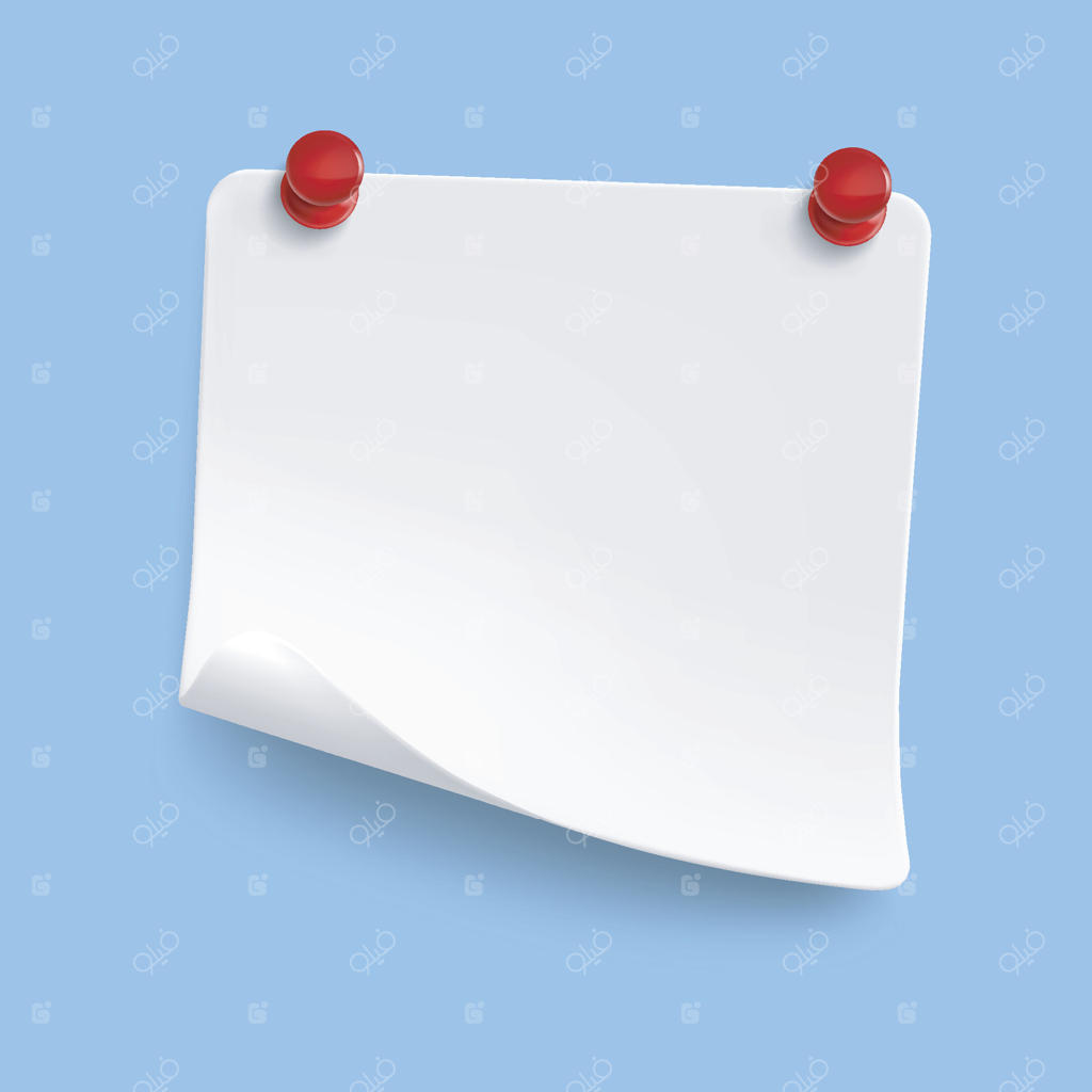 یادداشت سفید با پونز قرمز در زمینه‌ای جدا شده