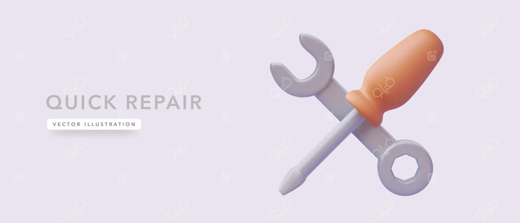 مفهوم بنر تعمیر سریع با تصویر واقع‌گرایانه آچار و پیچ‌گوشتی - تصویر برداری