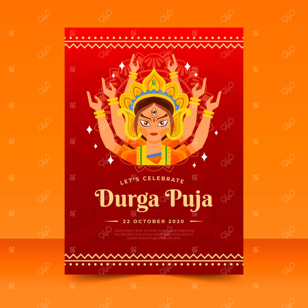 پوستر جشن دورگا همراه با الهه هندو