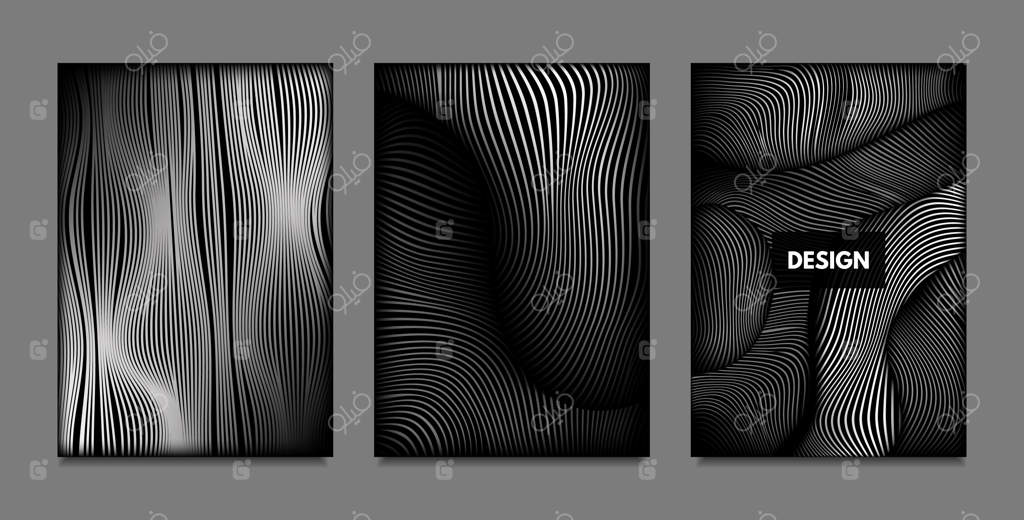 مجموعه پوسترهای بنرهای انتزاعی تاریک با خطوط موج‌دار