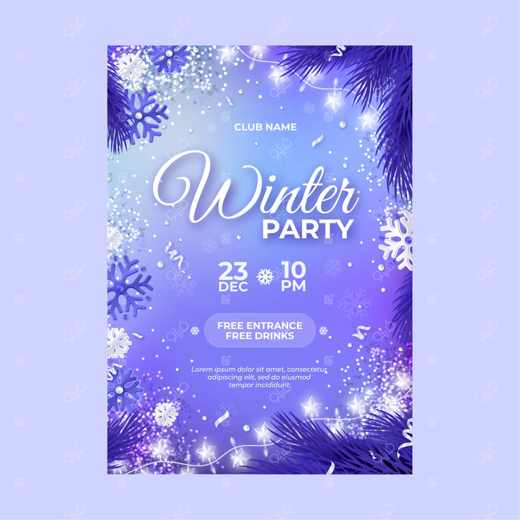 قالب پوستر مهمانی زمستانی با گرادیانت رنگی