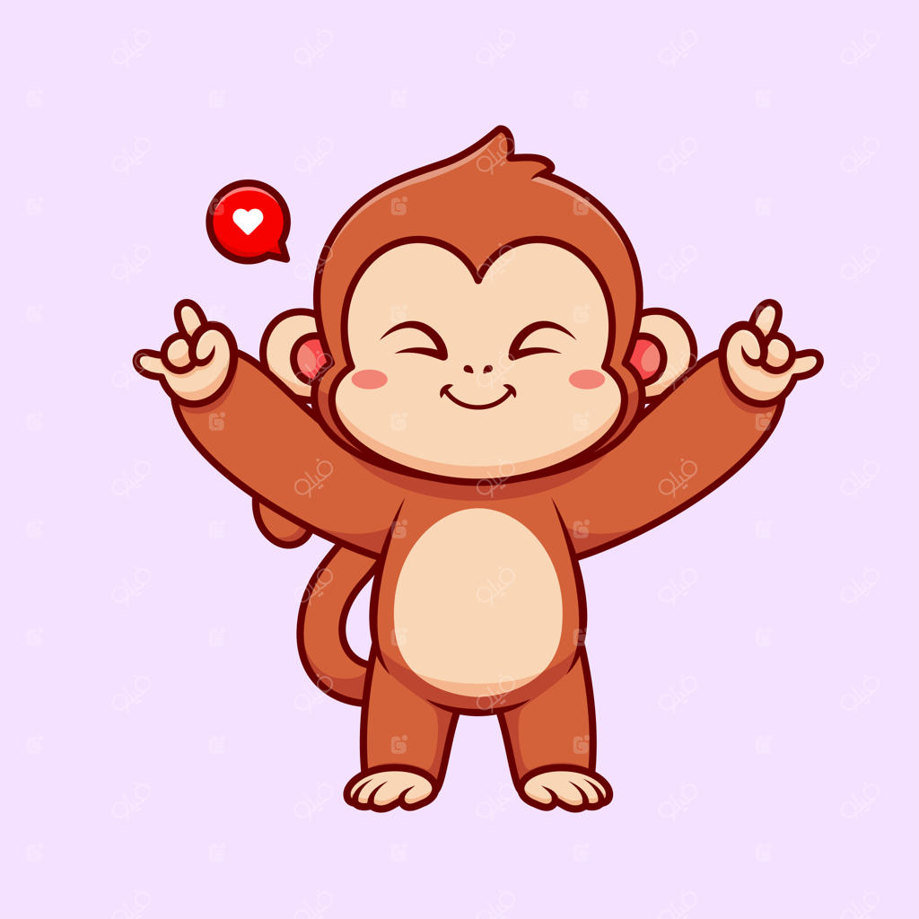 آیکون وکتور کارتونی میمون بامزه با دست فلزی - تصویر حیوانات در طبیعت، مسطح و ایزوله‌شده