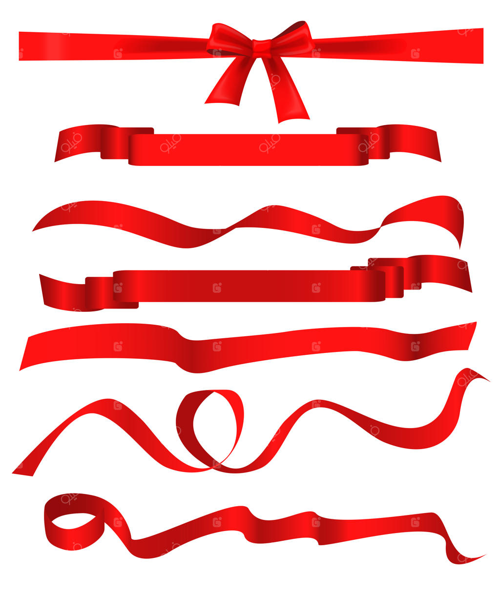 مجموعه طرح‌های روبان قرمز روی پس‌زمینه سفید