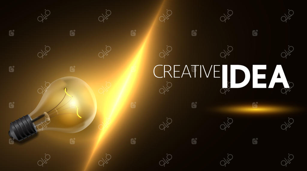 لامپ‌ها روی پس‌زمینه تیره با جرقه‌های زردِ خلاقیت