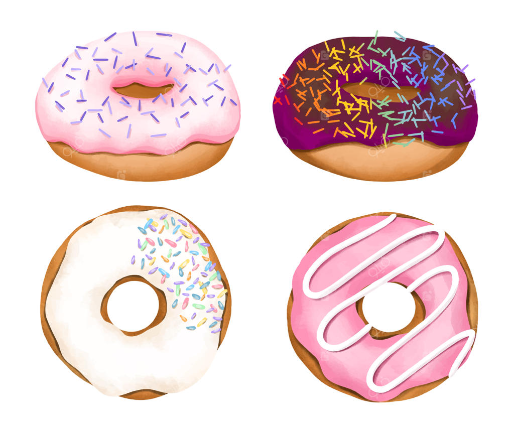 مجموعه‌ای از دونات‌های رنگارنگ و شیشه‌ای، کلیپ‌آرت دونات آبرنگی