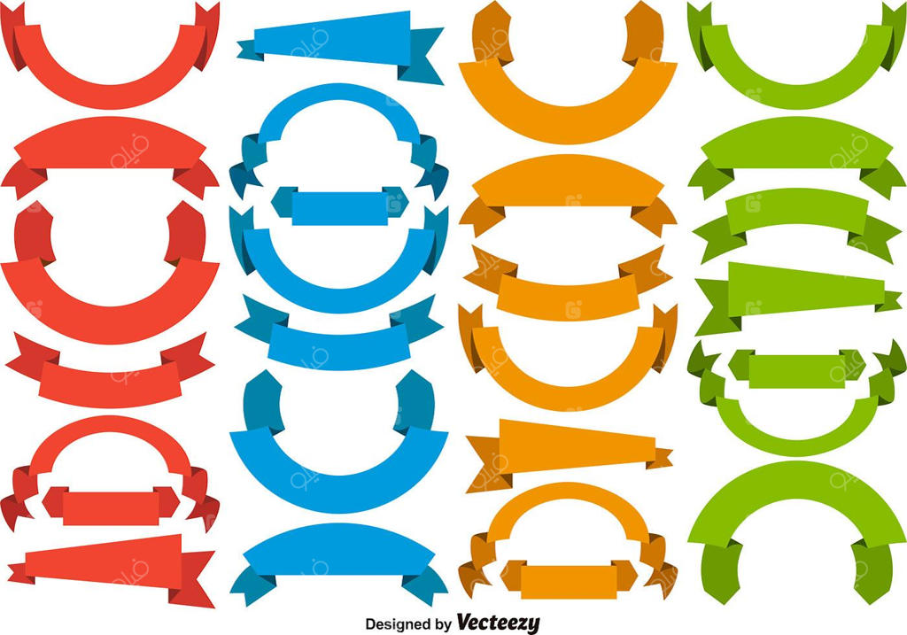 مجموعه‌ای از روبان‌ها و بنرهای رنگارنگ و متنوع