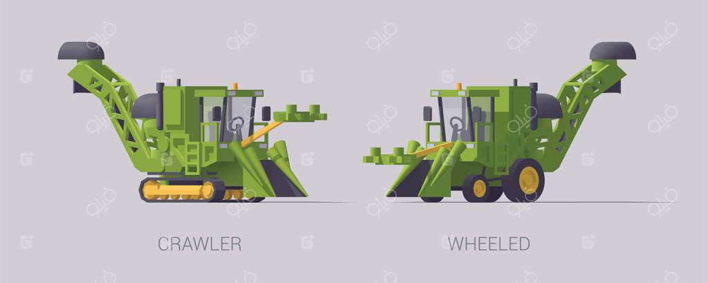 مجموعه‌ای از ماشین‌آلات کشاورزی بر روی پس‌زمینه خاکستری