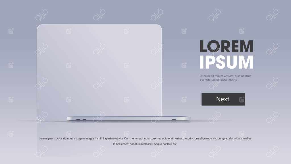 لپ‌تاپ مدرن در نمای بسته و بالا: مدل واقعی مفهومی از گجت‌ها و دستگاه‌ها افقی