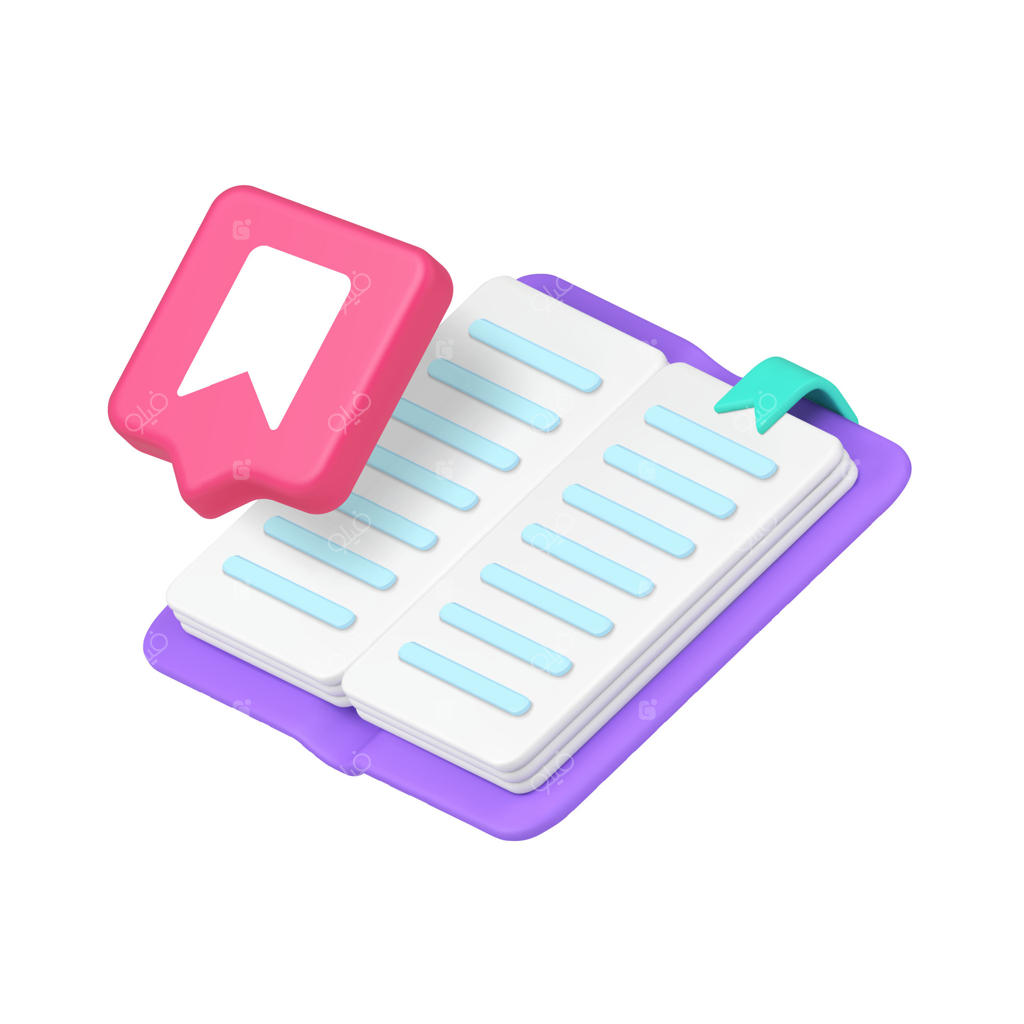 کتاب سه‌بعدی واقع‌گرایانه با نشانک حباب گفتار قرمز برای طراحی آموزشی