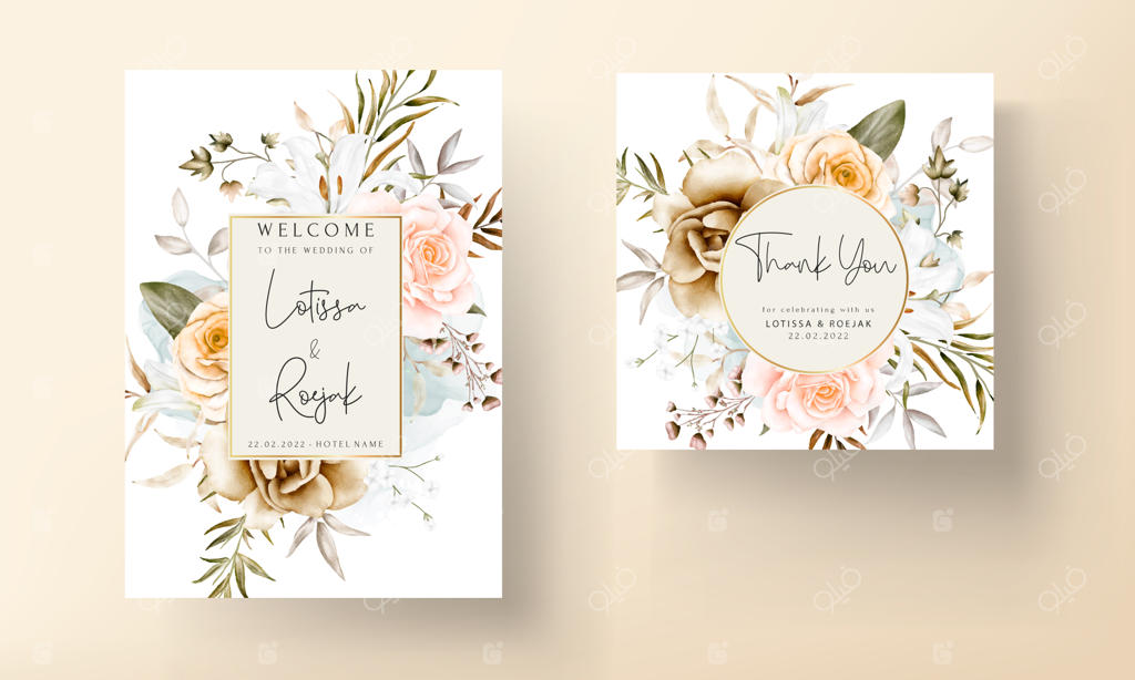 ست کارت دعوت عروسی با طراحی دست گل‌های زیبا