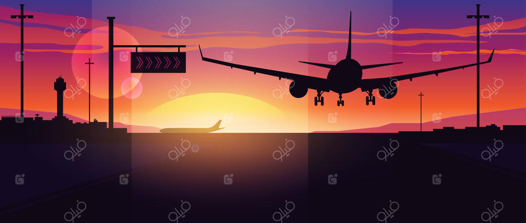 نمای پانوراما از فرودگاه در غروب