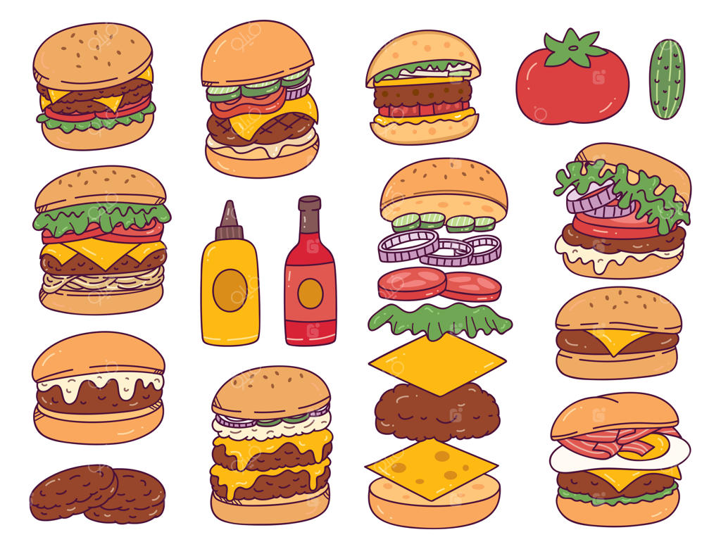 مجموعه‌ای از طرح‌های دستی همبرگر