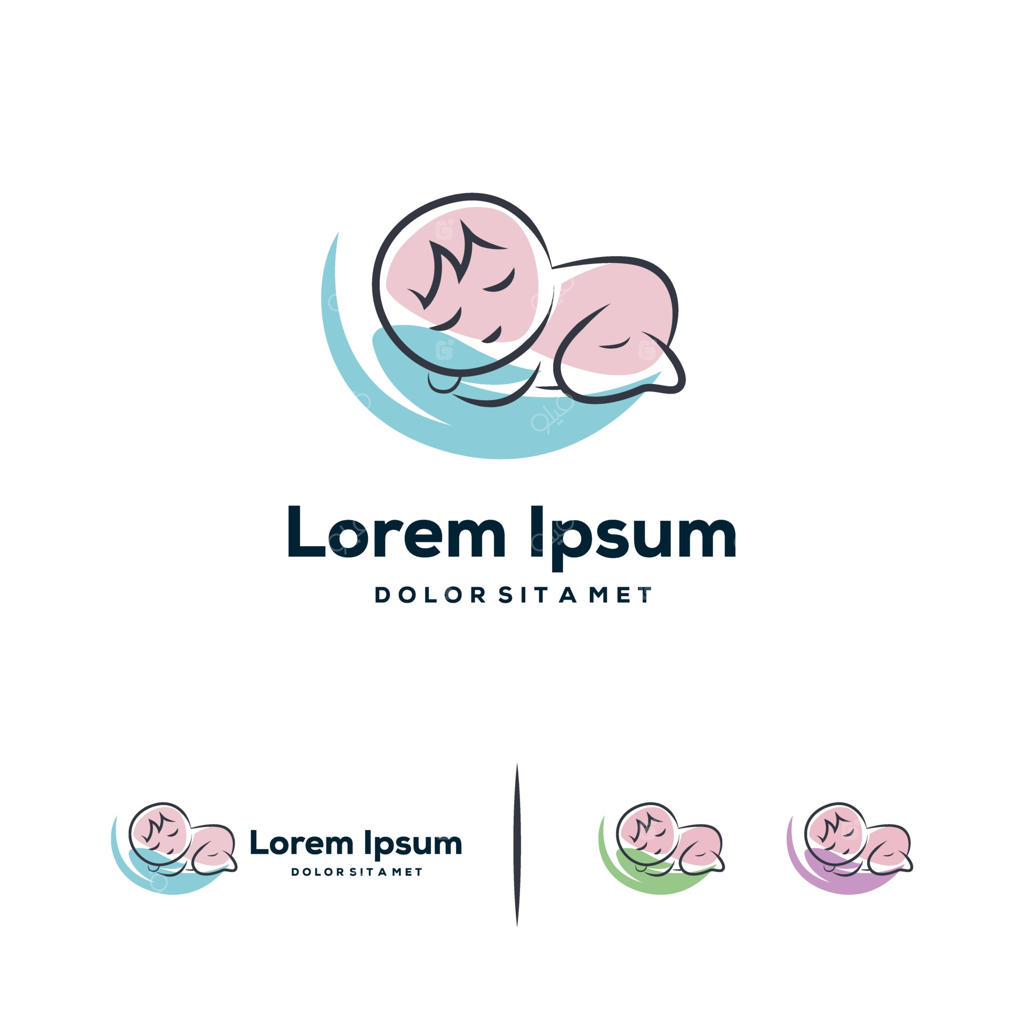 طراحی لوگوی بچه ناز خوابیده، قالب لوگوی مراقبت از نوزاد، راحتی و توجه برای نوزادان
