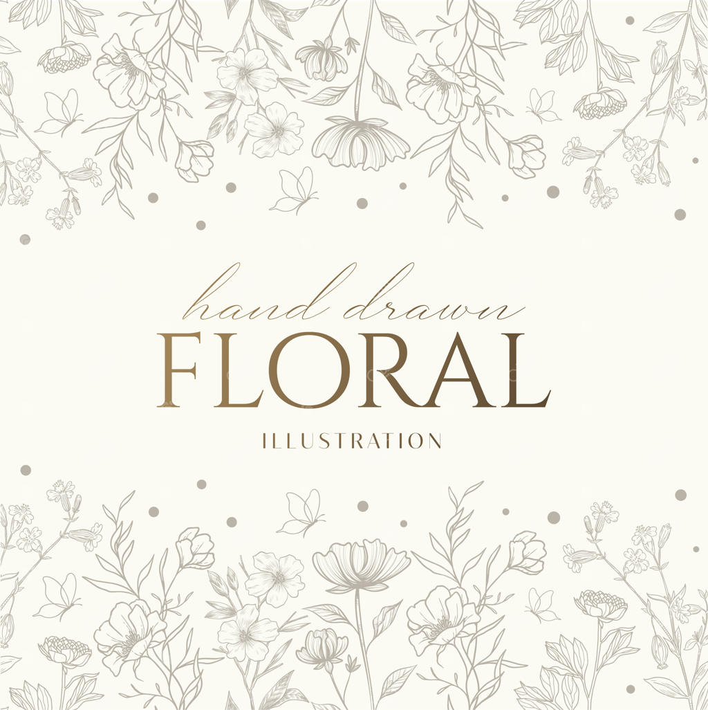 طرح پس‌زمینه پترن گل و گیاه تک‌خطی و ظریف مناسب عروسی