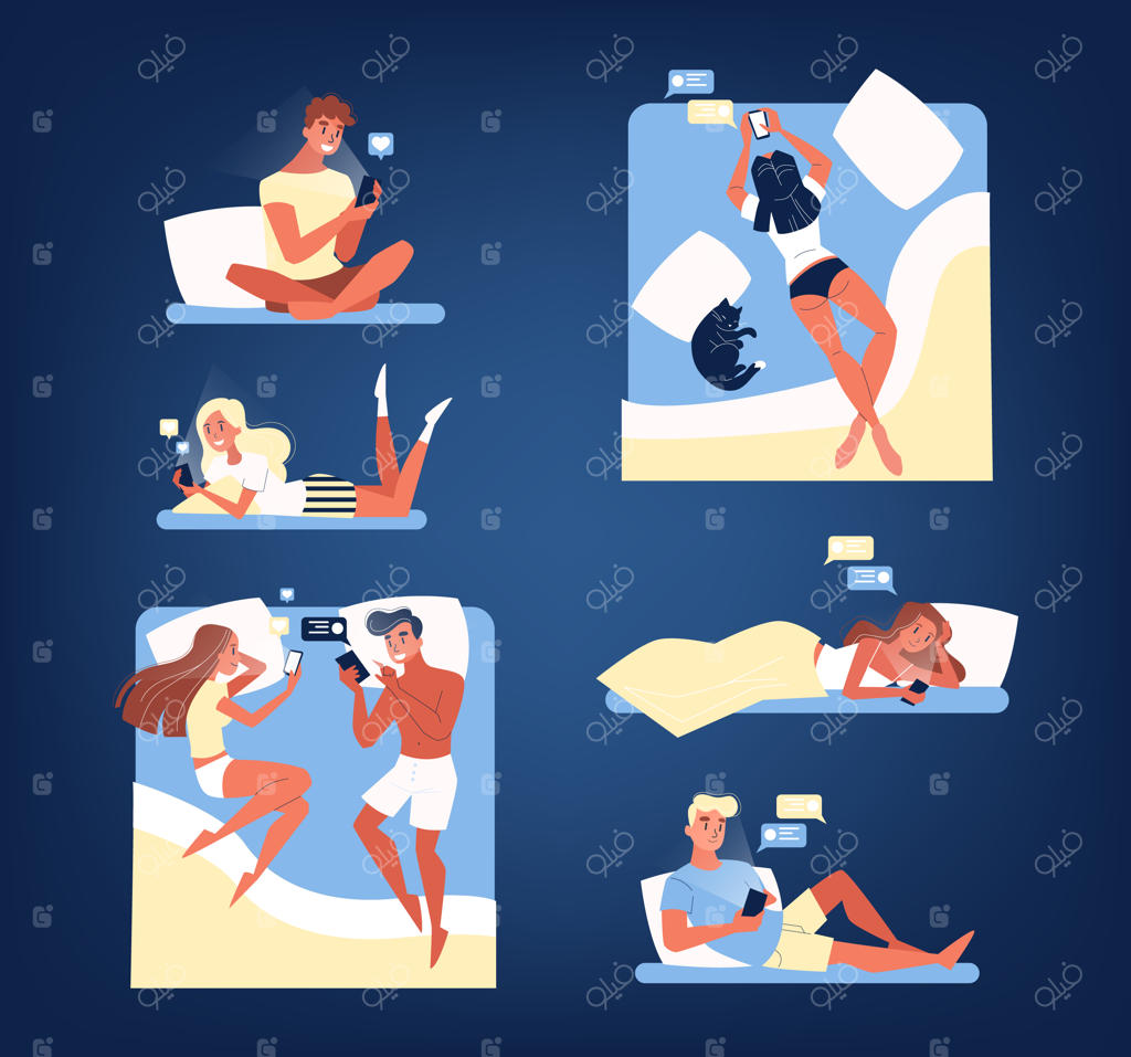 مجموعه‌ای از افراد در تخت خواب مشغول گفتگو