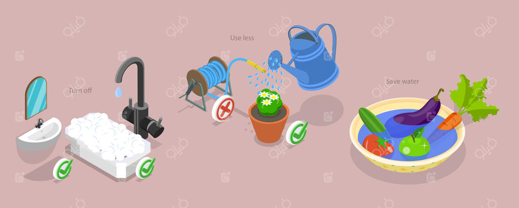 وکتور حرفه‌ای راهکارهای مؤثر صرفه‌جویی در مصرف آب در منزل