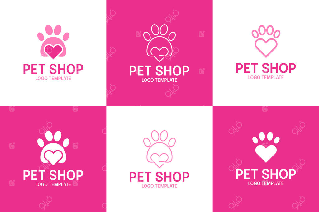 مجموعه‌ای از طرح‌های لوگوی فروشگاه حیوانات خانگی با طراحی قلب و پنجه