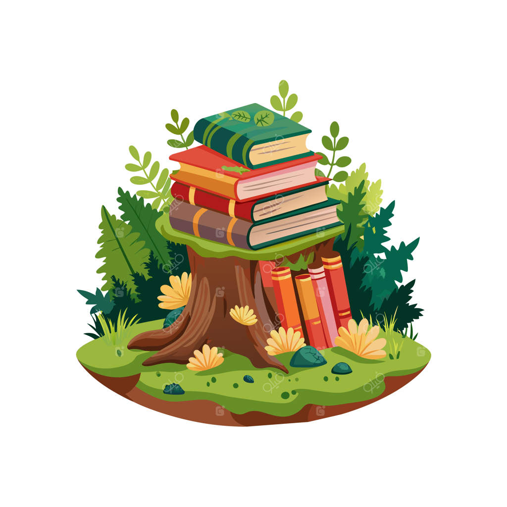 درخت کتاب با کتاب‌هایی بر شاخه و کتابی در بالای آن